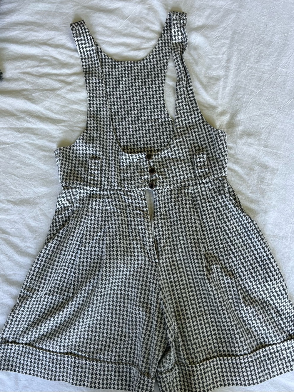VINTAGE  90’s ? Houndstooth Pinafore Romper - Black & White S
